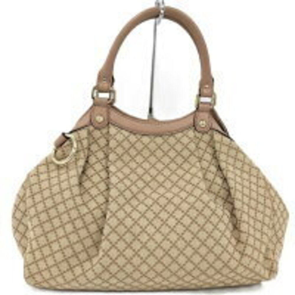 GUCCI Sukey Diamante Handbag Canvas Beige Pink